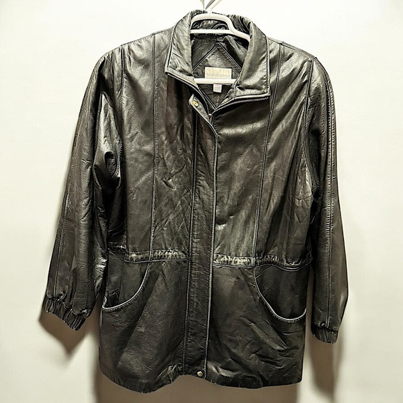 VINTAGE geniune lamb skin WORTHINGTON leather jacket XL Elastic cinched sleeves - Picture 1 of 5